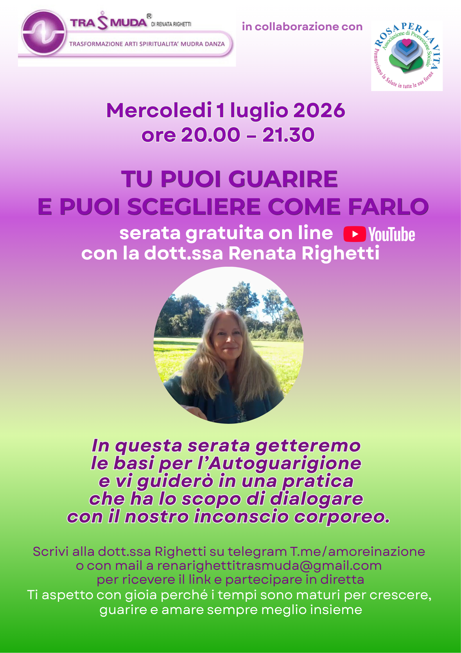 1 LUGLIO SERATA IN DIRETTA ON LINE SULL'AUTOGUARIGIONE